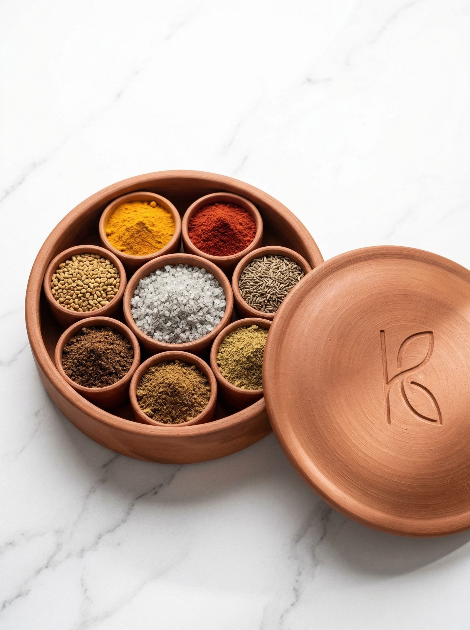 KL-SW-010-Clay Spice Box (Masala Dani) – 7 Sections-Image 1
